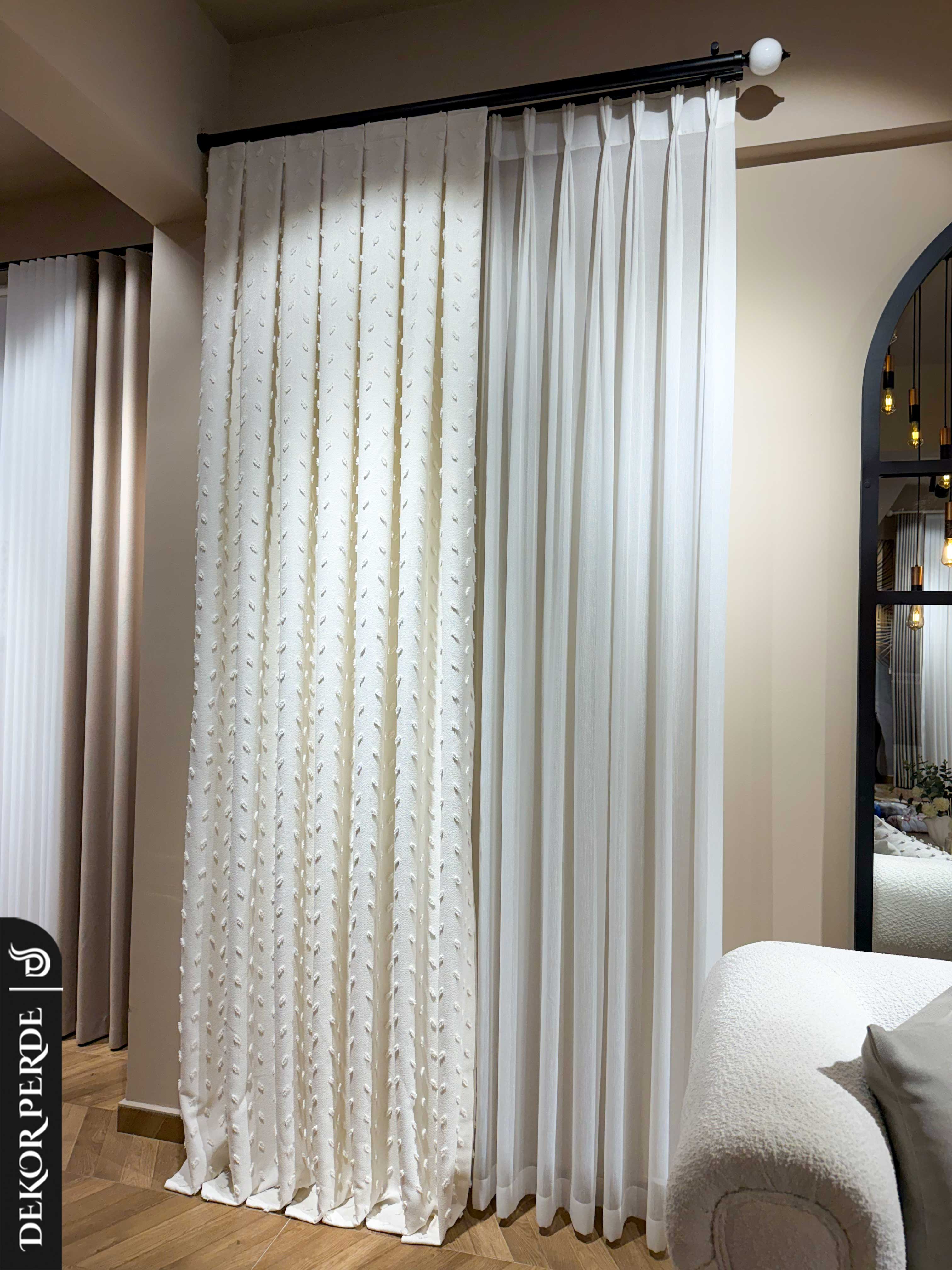 MRF PÜSKÜLLÜ DAMLALI KETEN 2-029 FON PERDE - 2