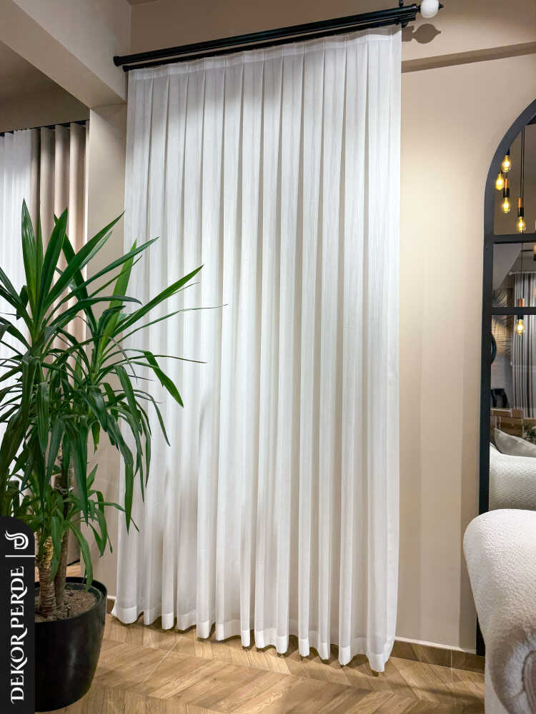 AYS KALIN ÇİZGİLİ PARLAK POLYESTER KETEN PUSULA TÜL PERDE - 2