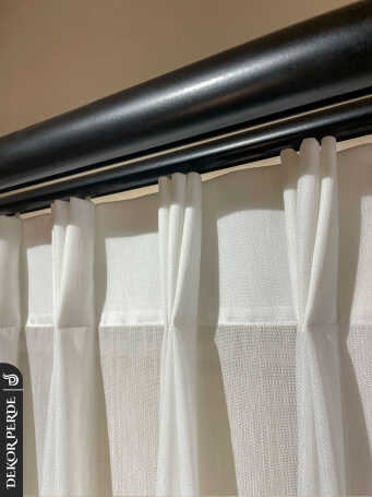 AYS KALIN ÇİZGİLİ PARLAK POLYESTER KETEN PUSULA TÜL PERDE - 7